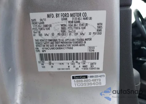 2011 Ford Escape Limited из США, поврежденный, VIN 1FMCU9EG0BKC17692